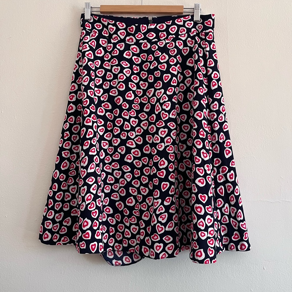J. Crew Heart Pattern A-Line Skirt - Navy and Red